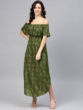 Load image into Gallery viewer, Off shoulder Flare yoke and U hem maxi dress