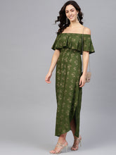 Load image into Gallery viewer, Off shoulder Flare yoke and U hem maxi dress