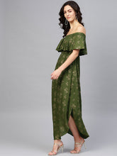 Load image into Gallery viewer, Off shoulder Flare yoke and U hem maxi dress