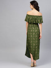 Load image into Gallery viewer, Off shoulder Flare yoke and U hem maxi dress
