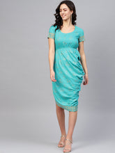 Load image into Gallery viewer, Asymmetric side cowl printed dress