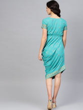 Load image into Gallery viewer, Asymmetric side cowl printed dress
