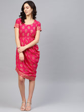 Load image into Gallery viewer, Asymmetric side cowl printed dress