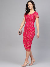 Load image into Gallery viewer, Asymmetric side cowl printed dress