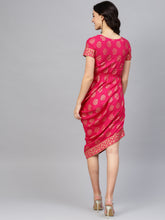 Load image into Gallery viewer, Asymmetric side cowl printed dress