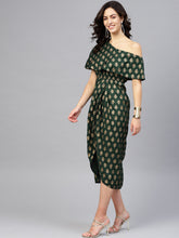 Load image into Gallery viewer, One Shoulder yoke overlap printed dress