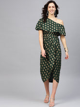 Load image into Gallery viewer, One Shoulder yoke overlap printed dress