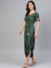 Load image into Gallery viewer, Printed overlap neck Low crotch jumpsuit