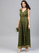 Load image into Gallery viewer, Front loops with flare pleated pants printed jumpsuit