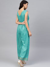 Load image into Gallery viewer, Front loops with flare pleated pants printed jumpsuit