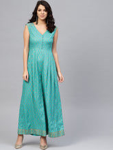 Load image into Gallery viewer, Front loops with flare pleated pants printed jumpsuit