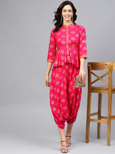 Load image into Gallery viewer, Peplum yoke with low crotch printed jumpsuit