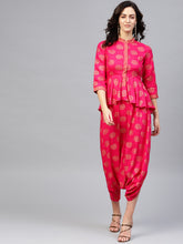 Load image into Gallery viewer, Peplum yoke with low crotch printed jumpsuit