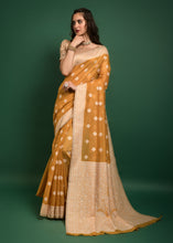 Load image into Gallery viewer, Dark Mustard Yellow Chikankari Woven Chanderi Cotton Saree