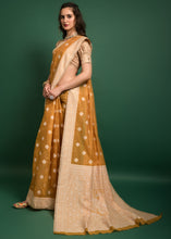 Load image into Gallery viewer, Dark Mustard Yellow Chikankari Woven Chanderi Cotton Saree