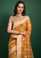 Load image into Gallery viewer, Dark Mustard Yellow Chikankari Woven Chanderi Cotton Saree