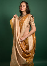 Load image into Gallery viewer, Dark Mustard Yellow Chikankari Woven Chanderi Cotton Saree