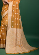 Load image into Gallery viewer, Dark Mustard Yellow Chikankari Woven Chanderi Cotton Saree