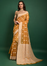 Load image into Gallery viewer, Dark Mustard Yellow Chikankari Woven Chanderi Cotton Saree