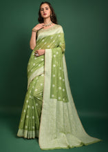 Load image into Gallery viewer, Pista Green Chikankari Woven Chanderi Cotton Saree