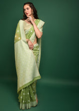 Load image into Gallery viewer, Pista Green Chikankari Woven Chanderi Cotton Saree