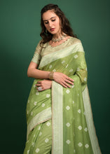 Load image into Gallery viewer, Pista Green Chikankari Woven Chanderi Cotton Saree
