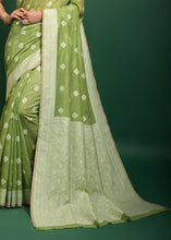 Load image into Gallery viewer, Pista Green Chikankari Woven Chanderi Cotton Saree