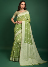 Load image into Gallery viewer, Pista Green Chikankari Woven Chanderi Cotton Saree