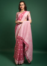 Load image into Gallery viewer, Peony Pink Chikankari Woven Chanderi Cotton Saree