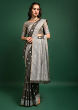 Load image into Gallery viewer, Dark Grey Chikankari Woven Chanderi Cotton Saree