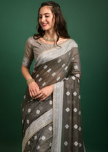 Load image into Gallery viewer, Dark Grey Chikankari Woven Chanderi Cotton Saree