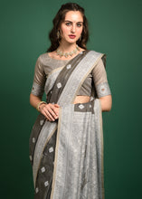 Load image into Gallery viewer, Dark Grey Chikankari Woven Chanderi Cotton Saree