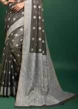 Load image into Gallery viewer, Dark Grey Chikankari Woven Chanderi Cotton Saree