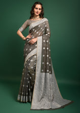 Load image into Gallery viewer, Dark Grey Chikankari Woven Chanderi Cotton Saree