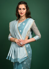 Load image into Gallery viewer, Firozi Blue Chikankari Woven Chanderi Cotton Saree