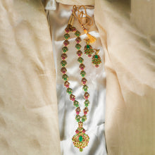 Load image into Gallery viewer, Red &amp; Green Stone Studded Long Necklace Set