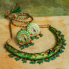 Load image into Gallery viewer, Green &amp; Blue Stone Studded Meenakari Necklace Set