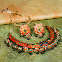 Load image into Gallery viewer, Orange &amp; Blue Stone Studded Meenakari Necklace Set