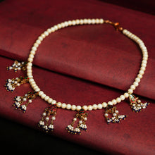 Load image into Gallery viewer, White &amp; Purple Kundan Necklace Set with Hanging Earrings