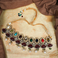 Load image into Gallery viewer, Navratan Color Kundan Necklace Set having Pearls &amp; Stone work