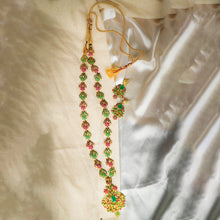 Load image into Gallery viewer, Red &amp; Green Stone Studded Long Necklace Set