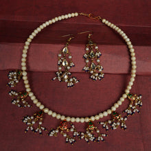 Load image into Gallery viewer, White &amp; Purple Kundan Necklace Set with Hanging Earrings