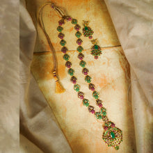 Load image into Gallery viewer, Red &amp; Green Stone Studded Long Necklace Set
