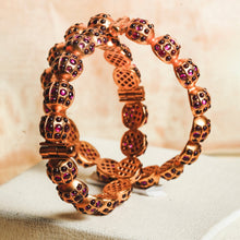 Load image into Gallery viewer, Antique Gold Metal work Pair of Bangles with Meenakari