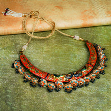 Load image into Gallery viewer, Orange &amp; Blue Stone Studded Meenakari Necklace Set