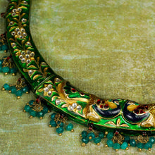Load image into Gallery viewer, Green &amp; Blue Stone Studded Meenakari Necklace Set