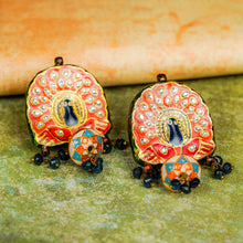 Load image into Gallery viewer, Orange &amp; Blue Stone Studded Meenakari Necklace Set
