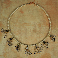 Load image into Gallery viewer, White &amp; Purple Kundan Necklace Set with Hanging Earrings