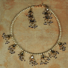 Load image into Gallery viewer, White &amp; Purple Kundan Necklace Set with Hanging Earrings