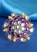 Load image into Gallery viewer, White &amp; Violet Red Kundan Adjustable Ring Having Pearl work